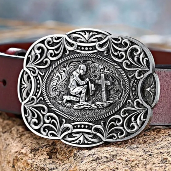 Accessories New Western Style Faith Man Kneeling Praying At Cross Belt Buckle Poshmark